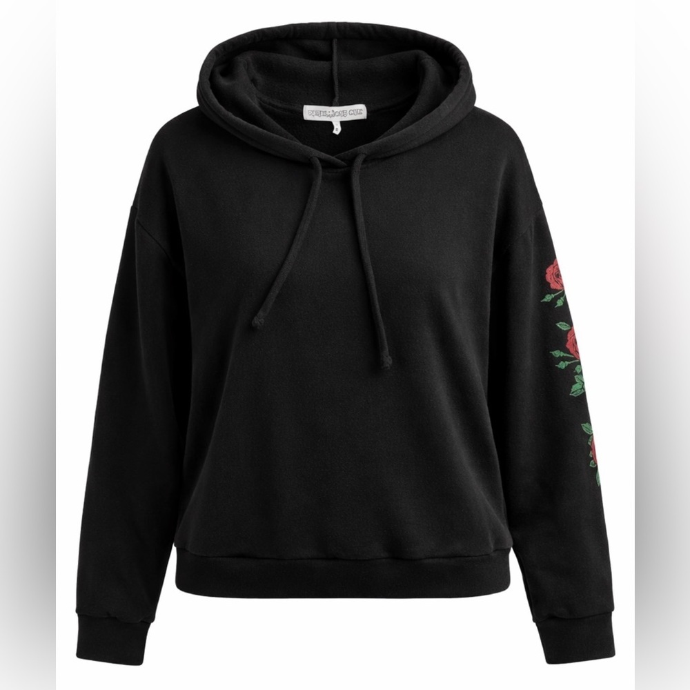 Rebellious One Rose Sleeve Crop Hoodie 🌹